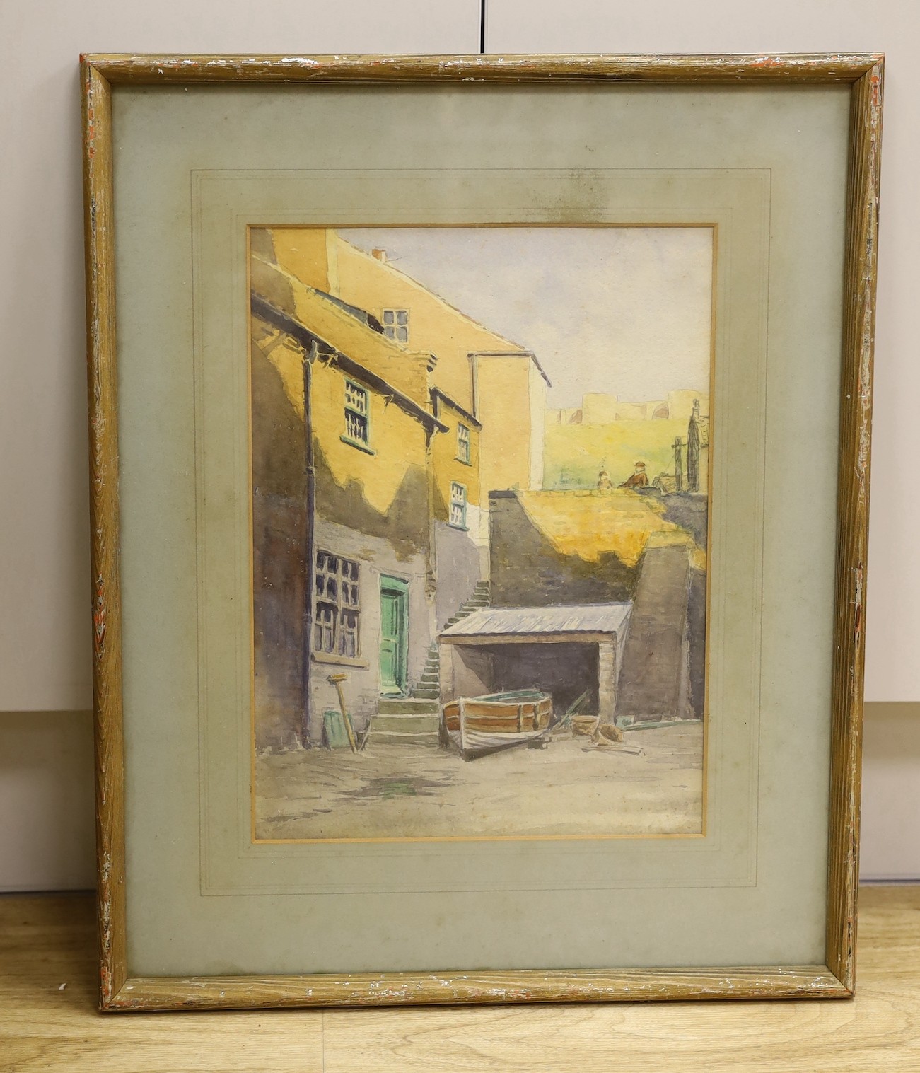 Newlyn School, watercolour, Fishing boat beside a cottage, 33 x 25cm